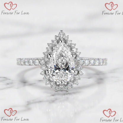 2 Ct IGI Certified Pear Lab Diamond Halo Engagement Ring