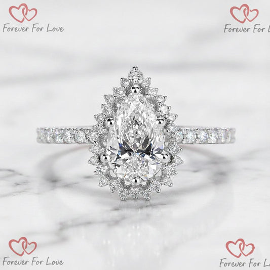 2 Ct IGI Certified Pear Lab Diamond Halo Engagement Ring