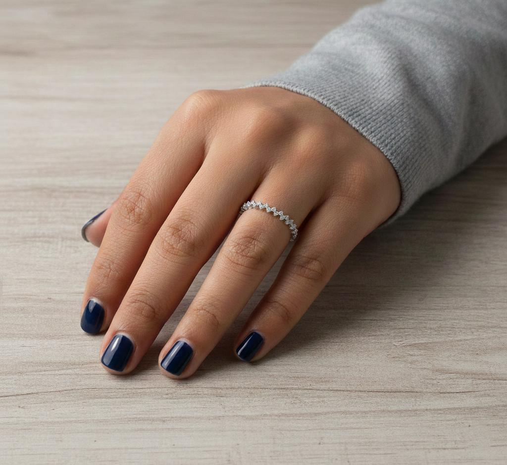 Diamond Wedding Band, Round Diamond Stacking Ring, Zig Zag Diamond Ring for Her Dimond Half Eternity, Anniversary Band, Stackable Ring Round cut Moissanite Brilliant Cut engagement ring in 935 Argentium Silver — custom handcrafted by Forever For Love