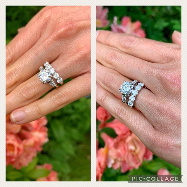 2 Ct Round Moissanite Wedding Band Round cut Moissanite Brilliant Cut engagement ring in 935 Argentium Silver — custom handcrafted by Forever For Love