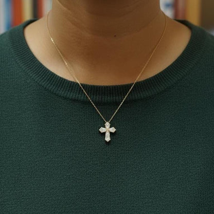 14k Massivgold Diamant Kreuz Halskette für Frauen, Diamant Kreuz Anhänger, Religiöser Schmuck, Christlicher Glaube Anhänger, Kreuz Geschenk für Frauen