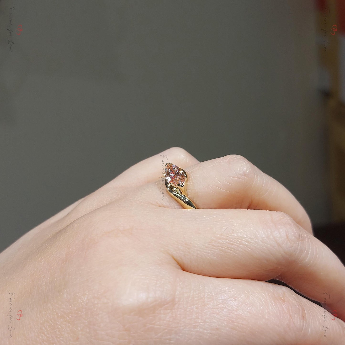 1.5 Ct Marquise Pink Lab Diamond Engagement Ring Marquise cut 1Ct Moissanite Brilliant Cut engagement ring in 935 Argentium Silver — custom handcrafted by Forever For Love