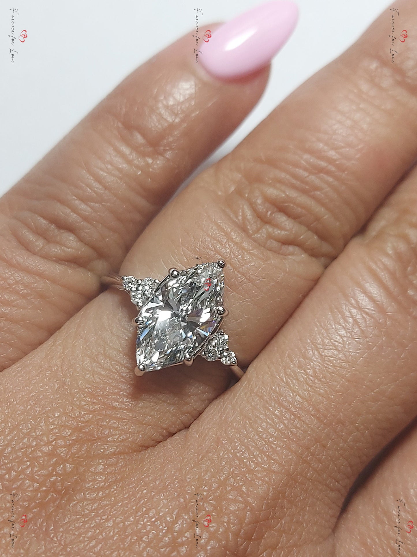 2 Ct IGI Certified Marquise Lab Diamond Engagement Ring Marquise cut 1Ct Moissanite Brilliant Cut engagement ring in 935 Argentium Silver — custom handcrafted by Forever For Love