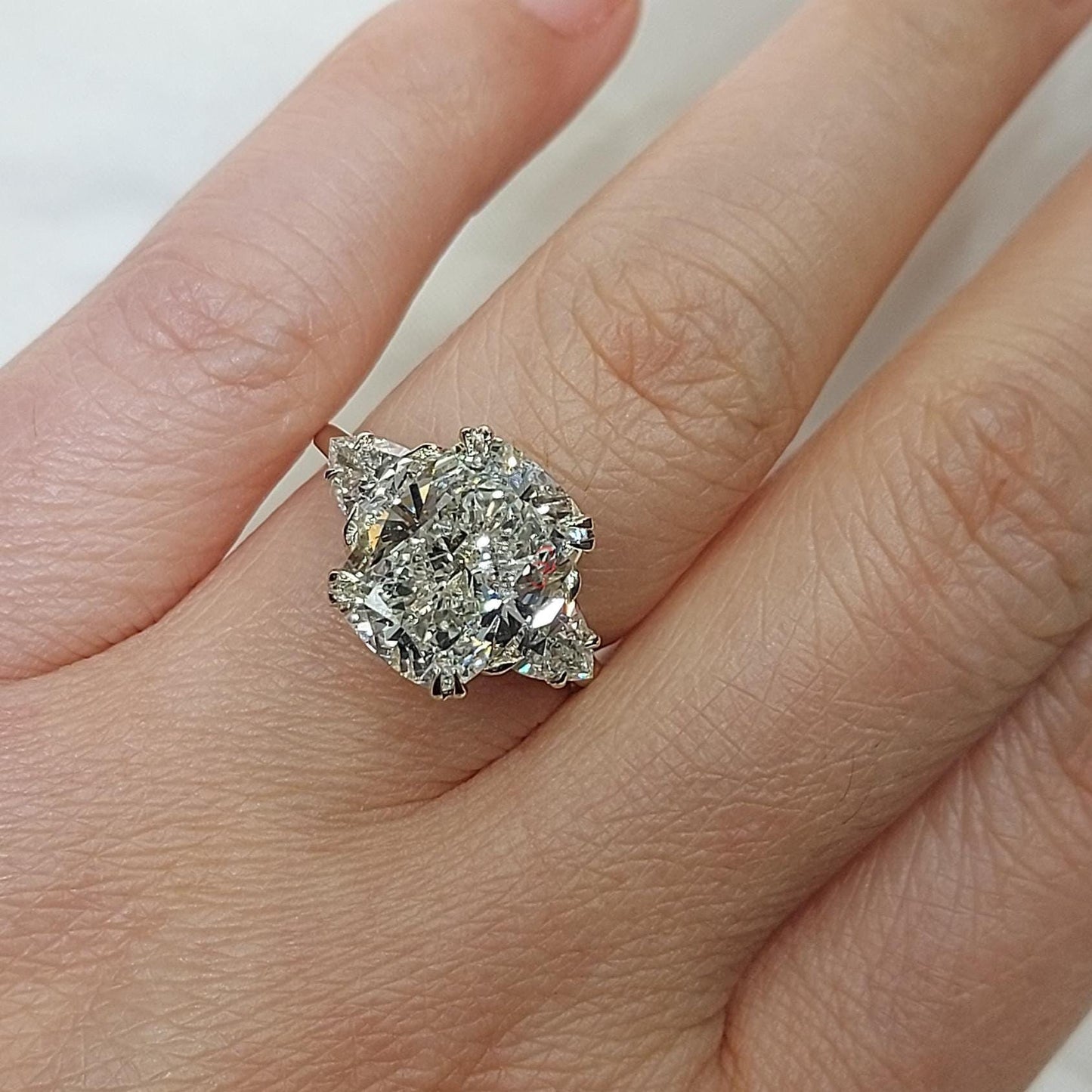 IGI Certified Cushion Lab Diamond Three Stone Ring Cushion cut Moissanite engagement ring in Gold or Platinum — custom handcrafted by Forever For Love