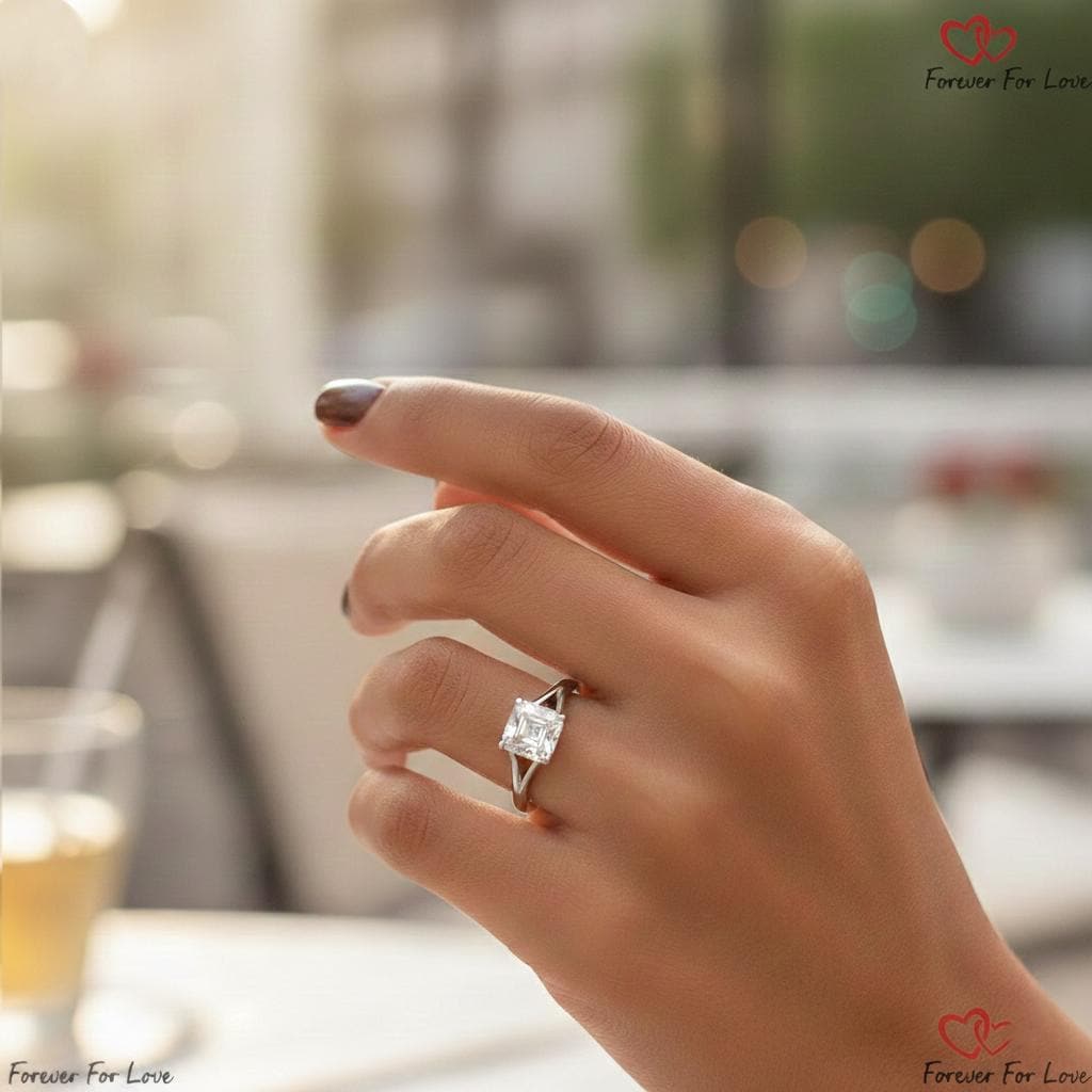 Verlobungsring 2 Karat Asscher-Schliff Labordiamant Solitär Asscher cut Moissanite engagement ring in 935 Argentium Silber — custom handcrafted by Forever For Love