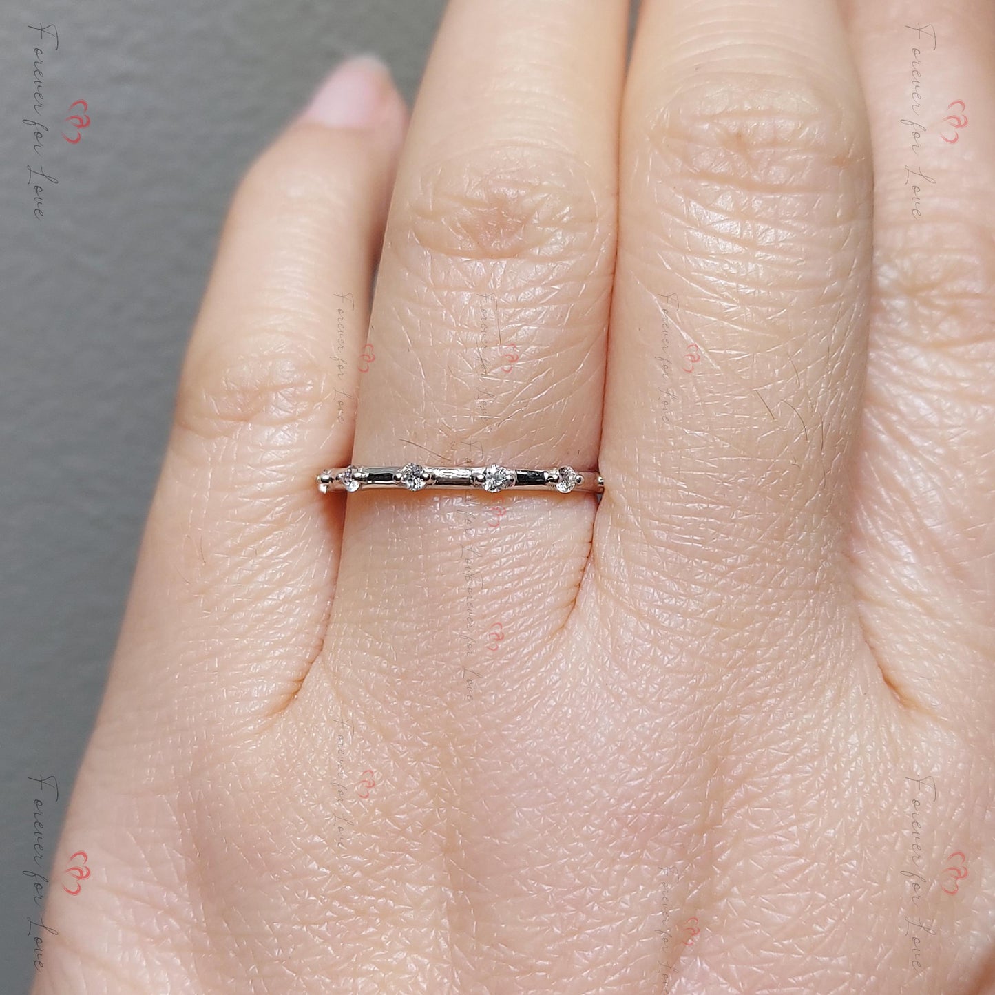 Round Natural Diamond Eternity Band with Shared Prong Setting Round cut Moissanite Brilliant Cut engagement ring in 935 Argentium Silver — custom handcrafted by Forever For Love