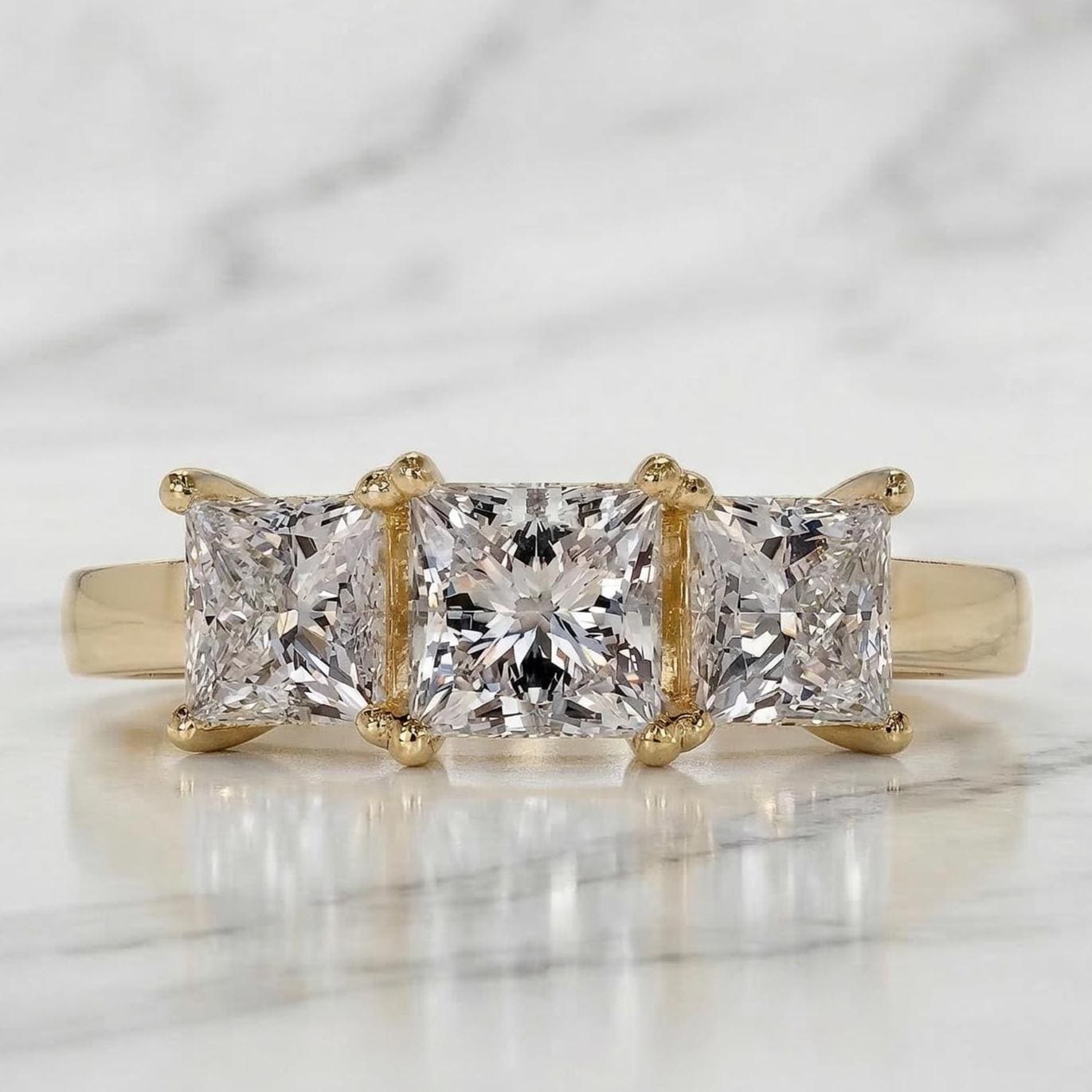 2.50 Ct IGI Certified Princess Lab Diamond Three Stone Engagement Ring Princess cut Moissanite engagement ring in Gold or Platinum — custom handcrafted by Forever For Love