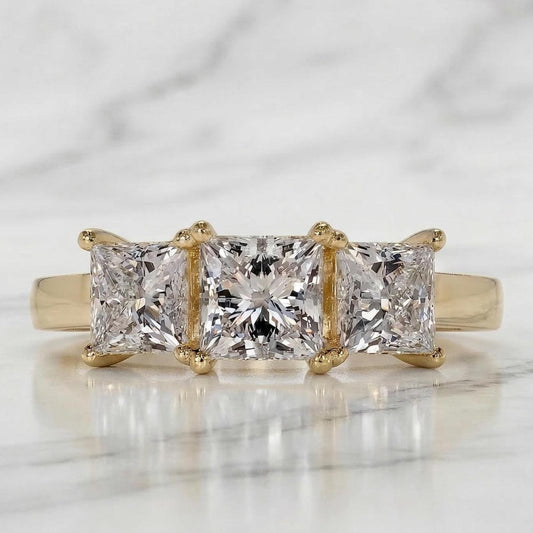 2.50 Ct IGI Certified Princess Lab Diamond Three Stone Engagement Ring
