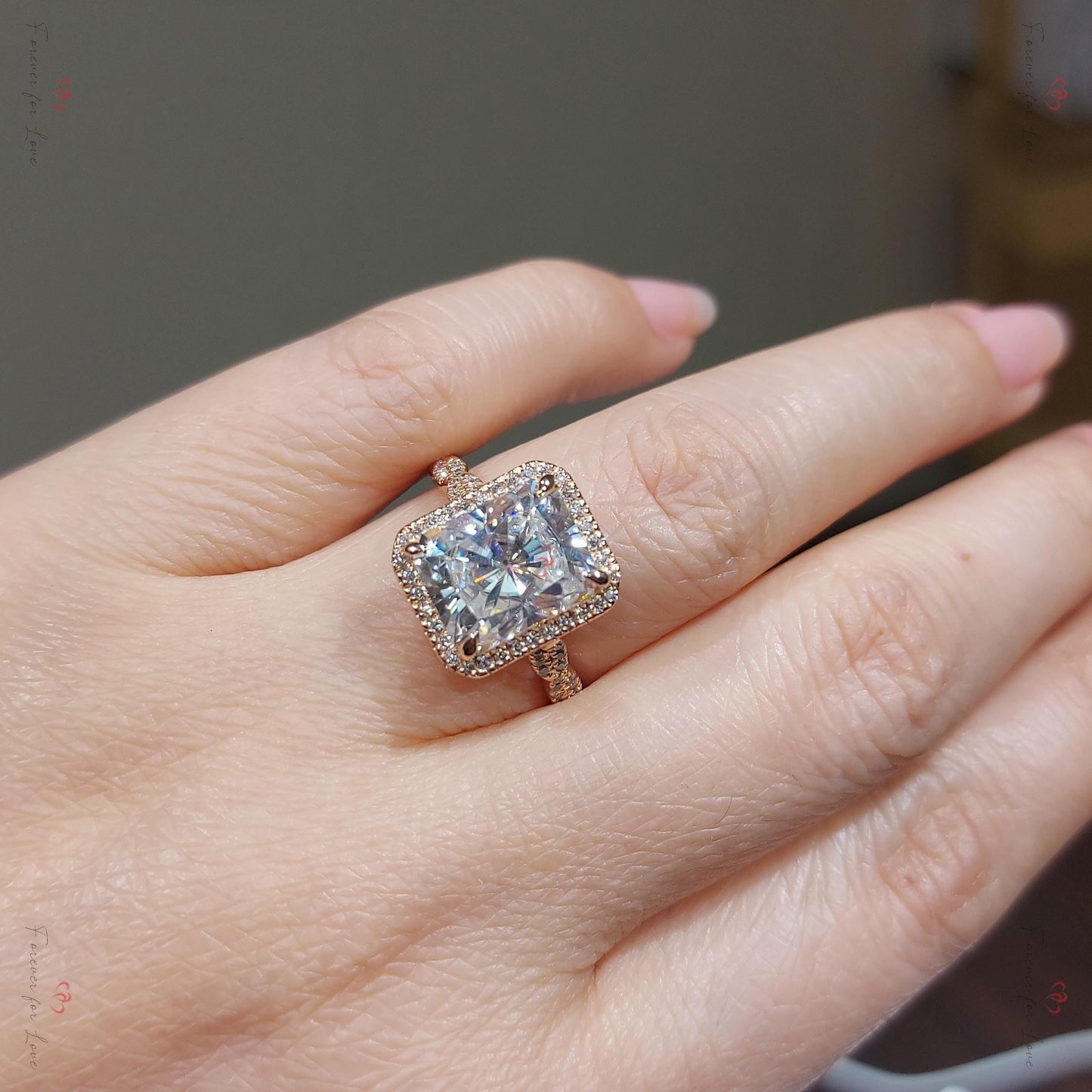 4 Ct Radiant Moissanite Eternity Band Engagement Ring Radiant cut 1Ct Moissanite Brilliant Cut engagement ring in 935 Argentium Silver — custom handcrafted by Forever For Love