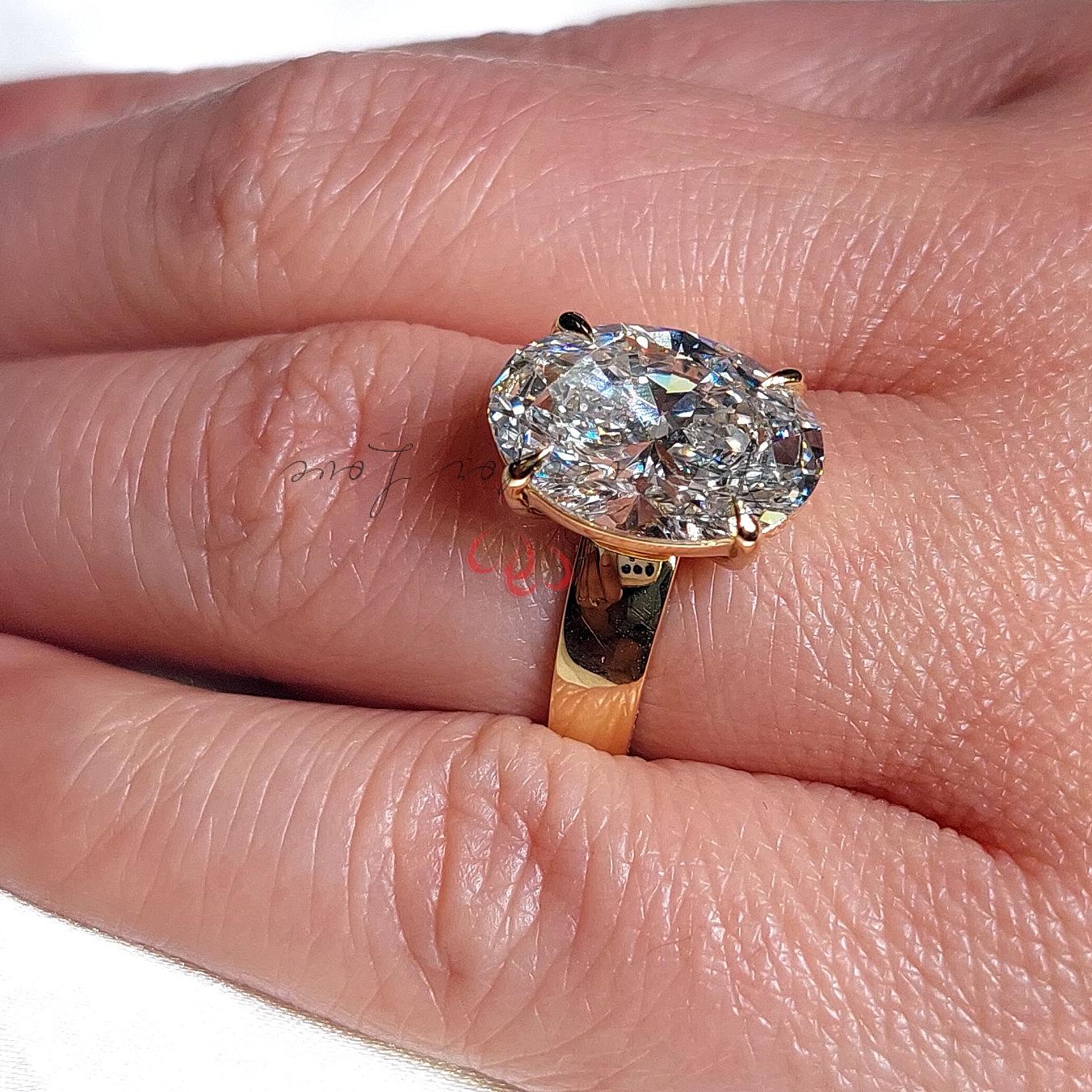 5 Ct IGI Certified Oval Lab Diamond Band Oval cut 1Ct Moissanite Brilliant Cut engagement ring in 935 Argentium Silver — custom handcrafted by Forever For Love