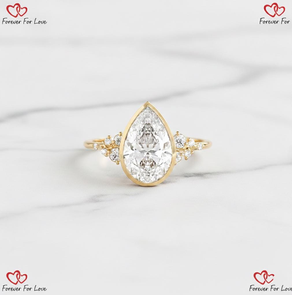 2.5 Ct IGI Certified Pear Lab Diamond Solitaire Engagement Ring Pear cut 1Ct Moissanite Brilliant Cut engagement ring in 935 Argentium Silver — custom handcrafted by Forever For Love