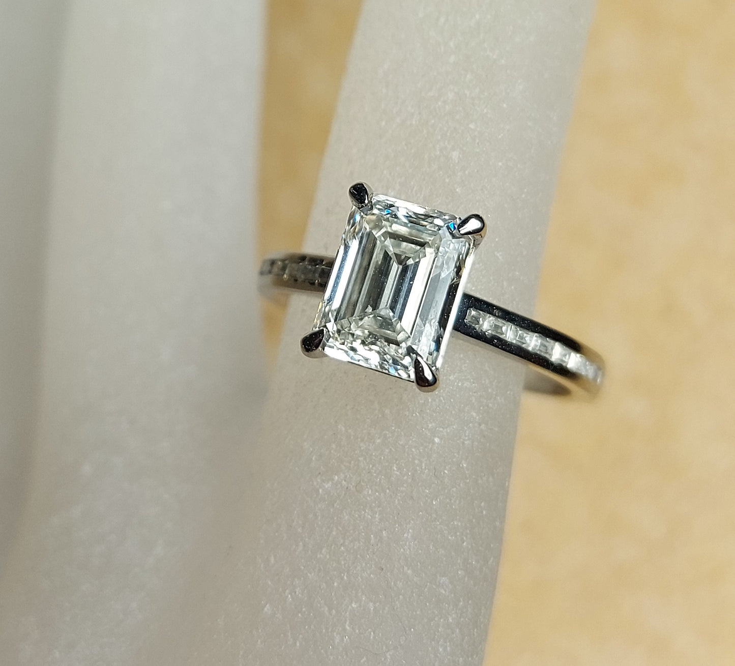 IGI Certified Emerald Lab Diamond Solitaire Ring Emerald cut 1Ct Moissanite Brilliant Cut engagement ring in 935 Argentium Silver — custom handcrafted by Forever For Love
