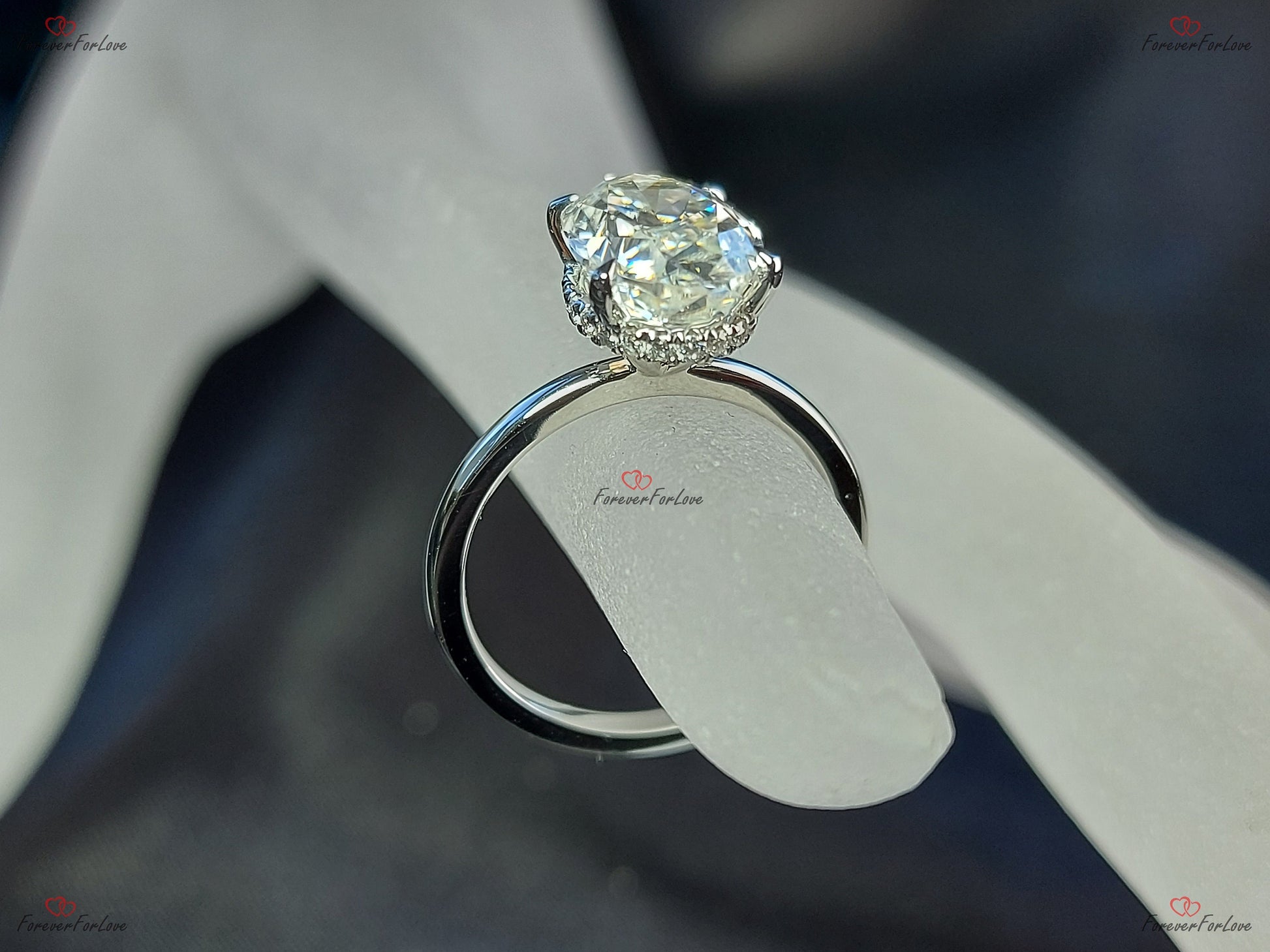3.5 Ct Oval Moissanite Hidden Halo Engagement Ring