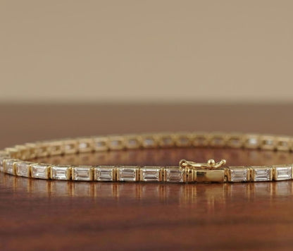 Bracelet de tennis diamant en or blanc 14 carats, bracelet de tennis baguette, bracelet de laboratoire, beau bracelet diamant jaune
