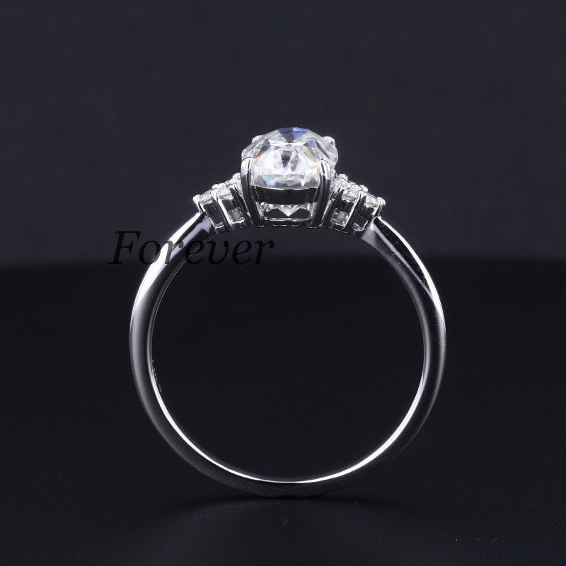 1.2 Ct Oval Moissanite Vintage Trilogy Engagement Ring Oval cut Moissanite engagement ring in Gold or Platinum — custom handcrafted by Forever For Love