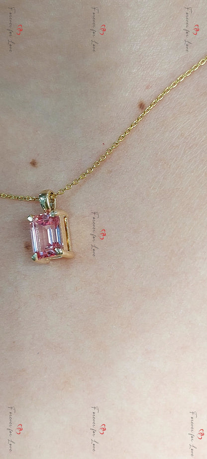 Collier Saphir Rose, Or Rose 14 carats, Pendentif Saphir Minimaliste et Délicat, Collier Femme Alternative Diamant, Cadeau Spécial Pour Elle.