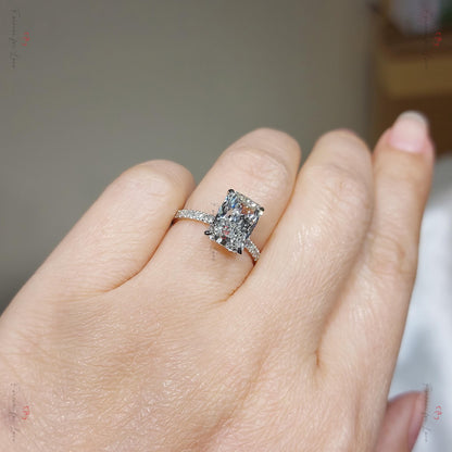 3.5 Ct IGI Certified Radiant Lab Diamond Hidden Halo Engagement Ring