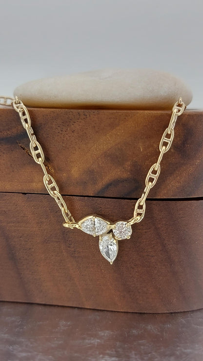 Collier en diamant de laboratoire certifié IGI, 0,5 carat E, VVS2, en or massif avec diamants poire, marquise et ronds, cadeau spécial pour elle.