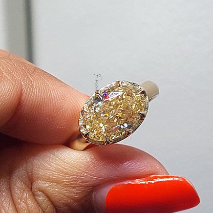 4 Ct Oval Yellow Diamond, Moissanite Engagement Ring