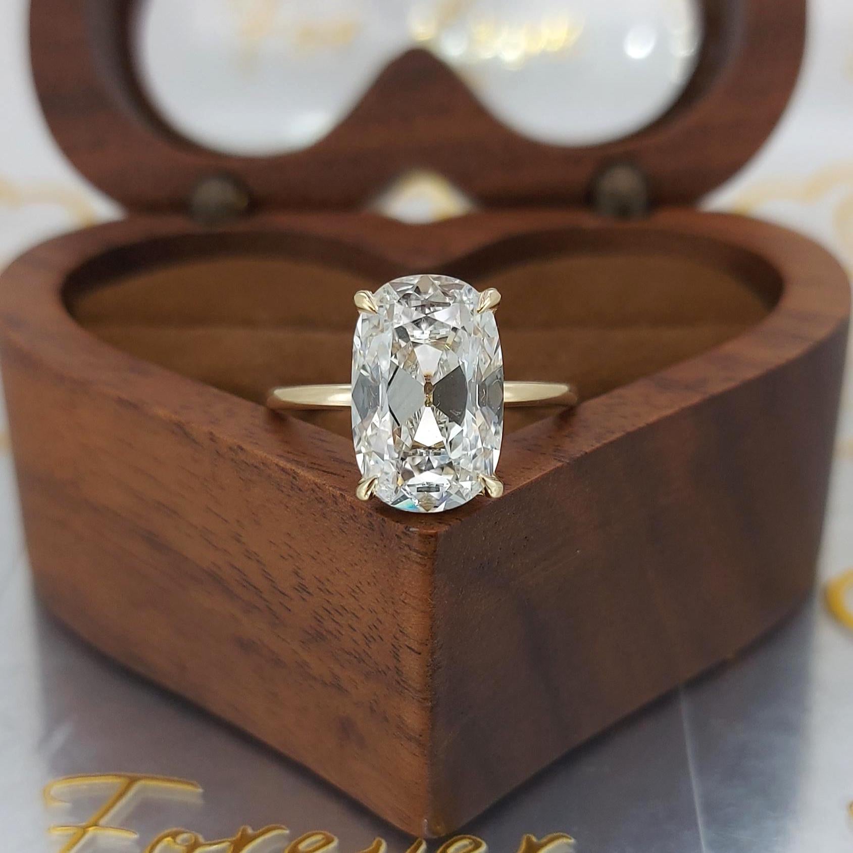 4 Ct IGI Certified Old Mine Lab Diamond Solitaire Engagement Ring