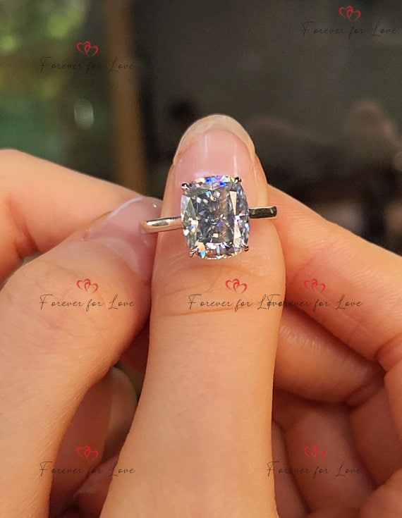 5 Ct Cushion Moissanite Solitaire Engagement Ring