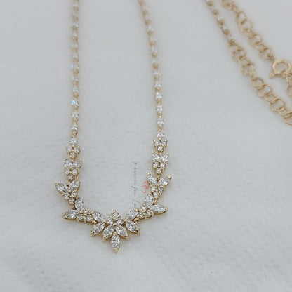 18K massives Gold Collier für die Hochzeit mit Cluster, echte Diamant Marquise Halskette, Diamant Kettenhalskette Jubiläumsgeschenk.