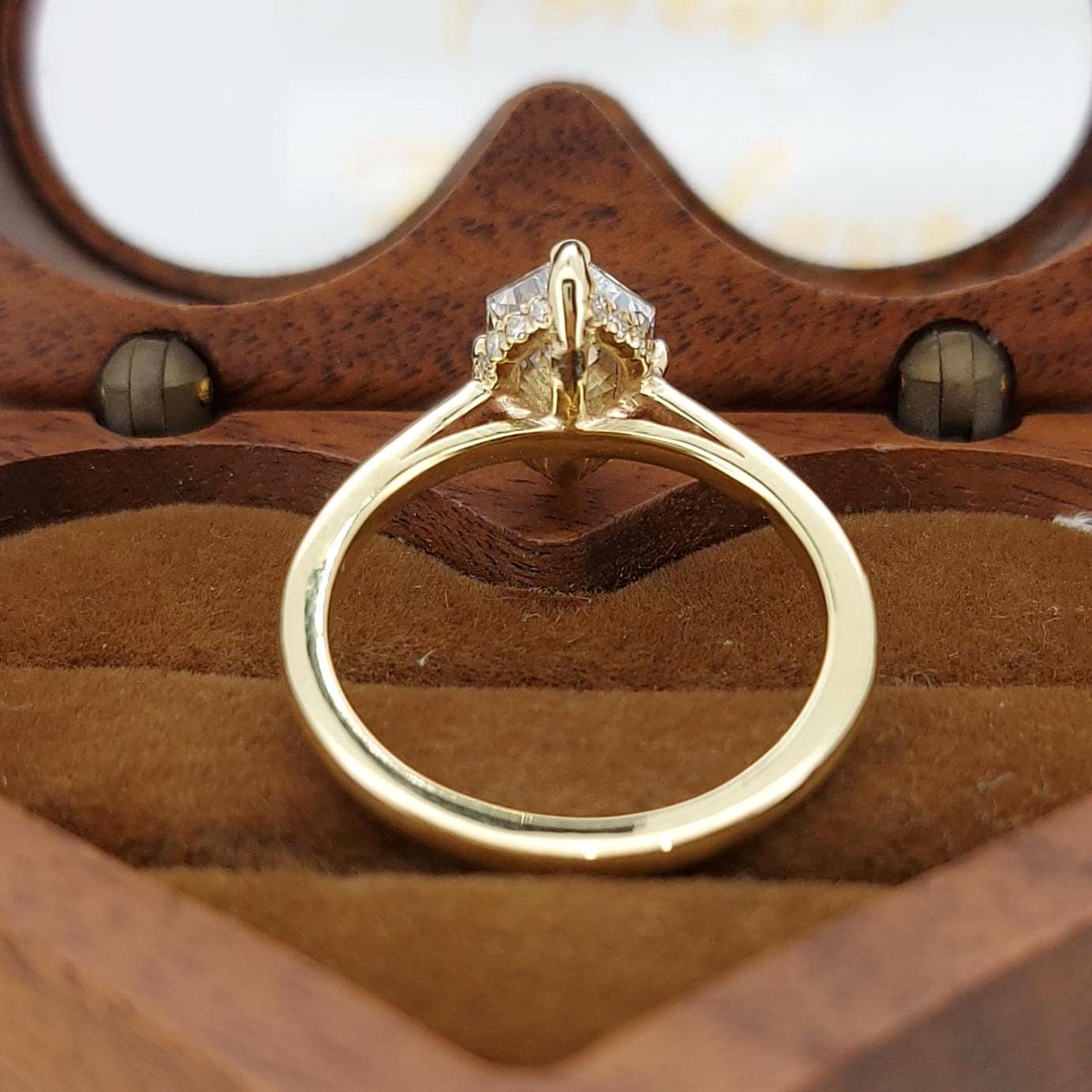 Marquise Diamond Engagement Ring Genuine Lab Grown Diamond With colored side stones Proposal Ring for Her Six Claw Prong Setting Ring Gift
