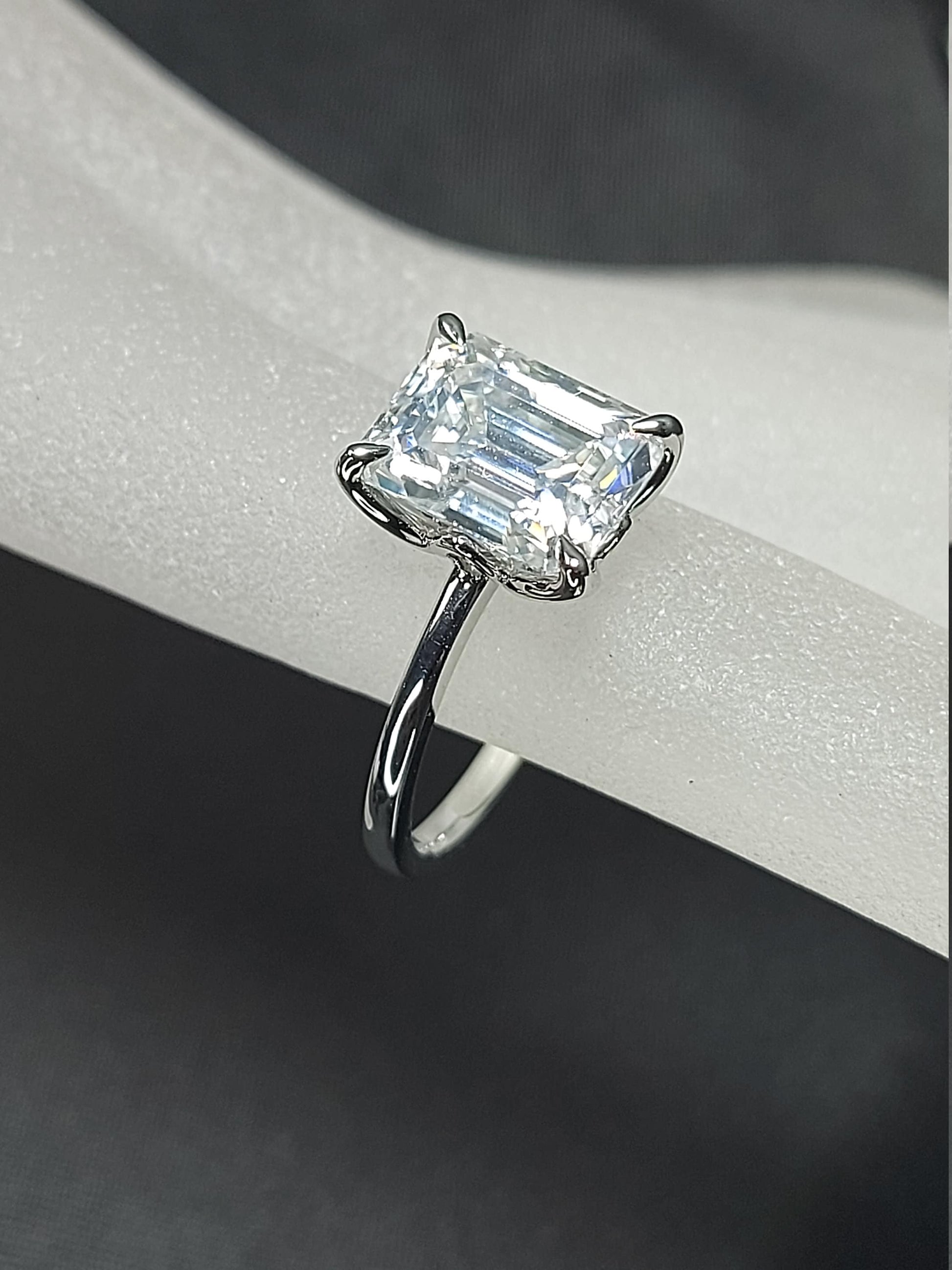 Emerald Diamond, Moissanite, Emerald Solitaire Engagement Ring