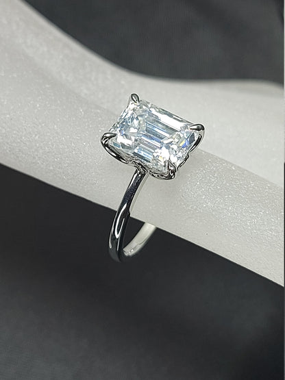 Emerald Diamond, Moissanite, Emerald Solitaire Engagement Ring