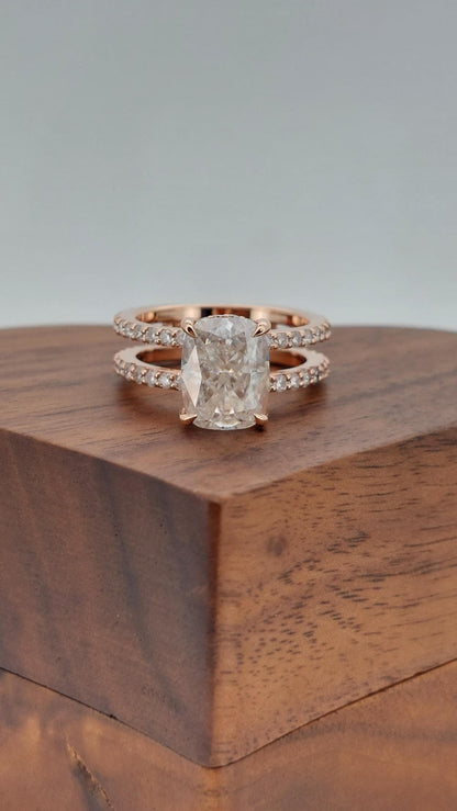 Cushion Moissanite Hidden Halo Engagement Ring