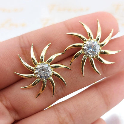 2.00 TCW Round Lab Diamond Sun Burst Earrings, Solid Gold Earrings, Sun burst Everyday Earrings, Lab diamond earrings, Perfect gift