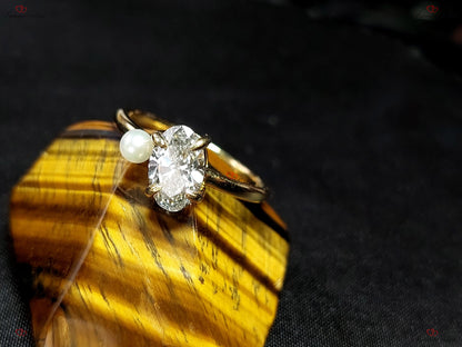 1 Ct IGI Certified Oval Lab Diamond, Pearl Engagement Ring
