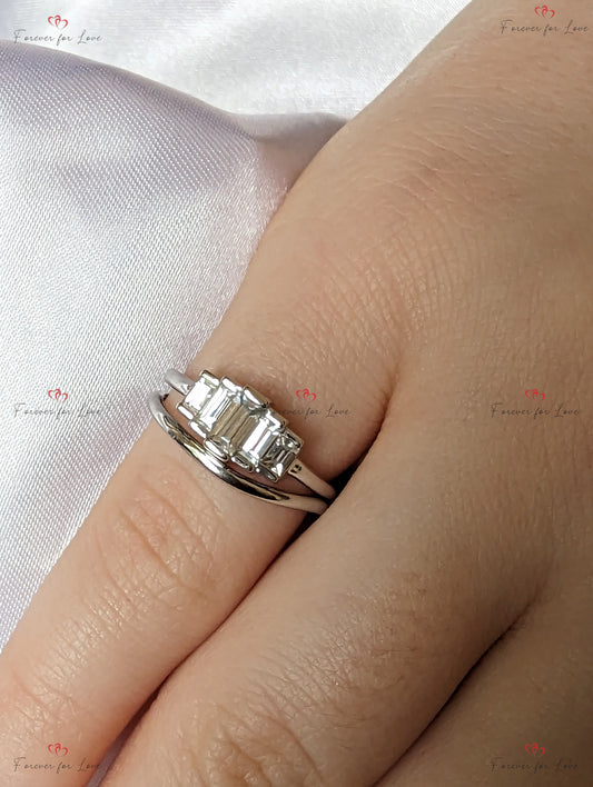 Baguette Natural Diamond, Sapphire Three Stone Engagement Ring