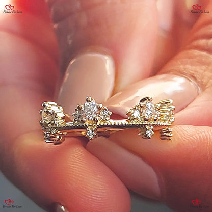 Pave Moissanite Eternity Ring - Elegant Gold Crown Wedding Band