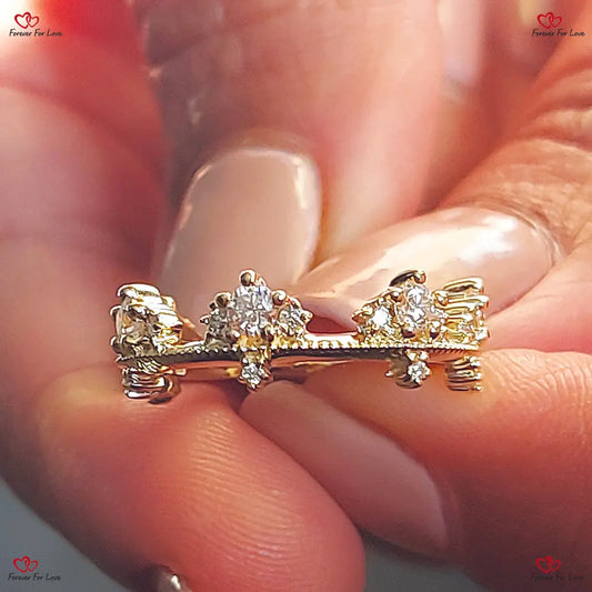 Pave Moissanite Eternity Ring - Elegant Gold Crown Wedding Band