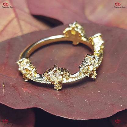 Pave Moissanite Eternity Ring - Elegant Gold Crown Wedding Band