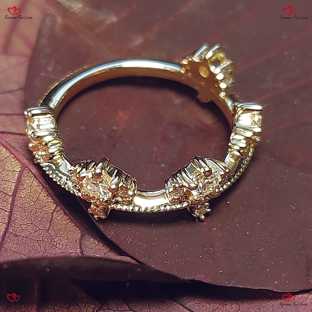 Pave Moissanite Eternity Ring - Elegant Gold Crown Wedding Band Round cut Moissanite Brilliant Cut engagement ring in 935 Argentium Silver — custom handcrafted by Forever For Love
