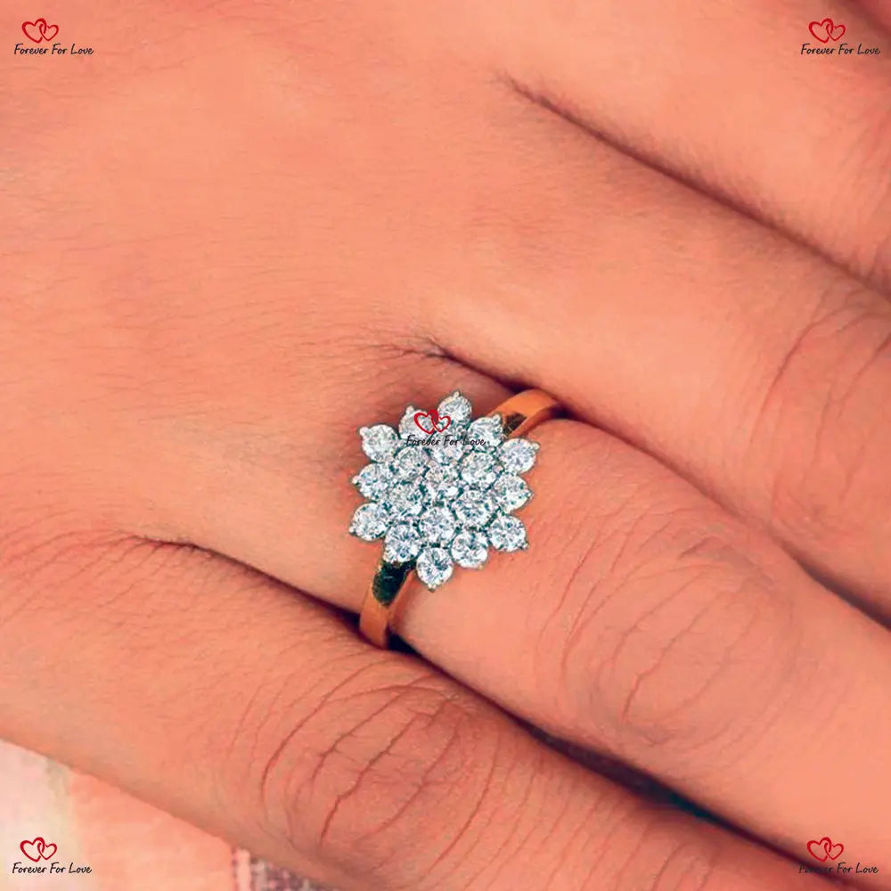 Vintage Diamond Cluster Engagement Ring in Solid  Gold Retro Diamond Cocktail Ring