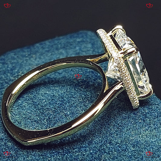 Unique Radiant Cut Moissanite Engagement Ring –  Forever Moissanite Double Halo Modern Engagement Ring