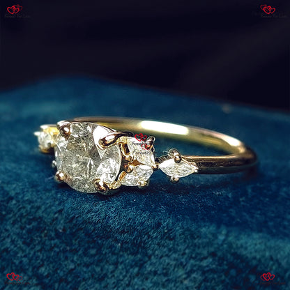 Round Vintage Salt and Pepper Diamond Engagement Ring