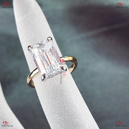 Emerald Cut Moissanite Two Tone Engagement Ring in Solid Gold  Diamond Emerald Engagement Ring