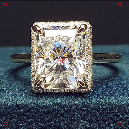 Unique Radiant Cut Moissanite Engagement Ring –  Forever Moissanite Double Halo Modern Engagement Ring