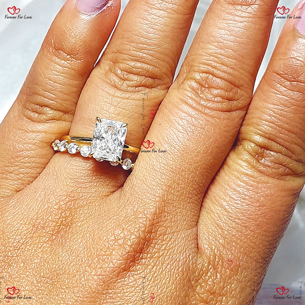 Moissanite Radiant Cut Wedding Set in Yellow Gold