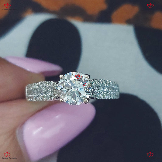 Solitaire Diamond Engagement Ring with Three Row Pave