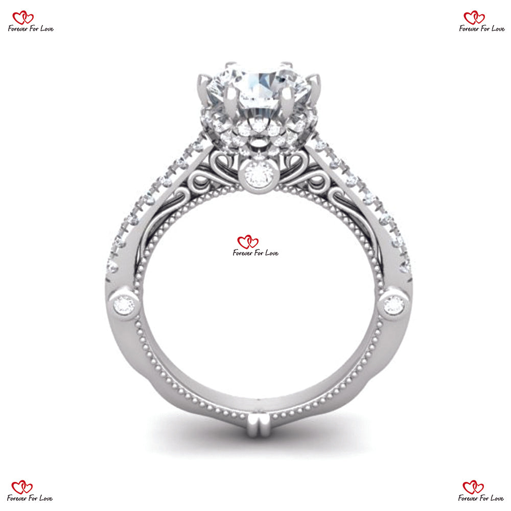 Round Cut Forever One Moissanite Engagement Ring in White Gold