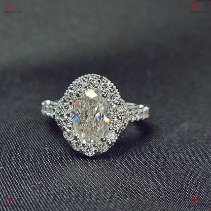 Antique Vintage Style Oval Moissanite Engagement Ring |  Crushed Ice Cut | Solid White Gold