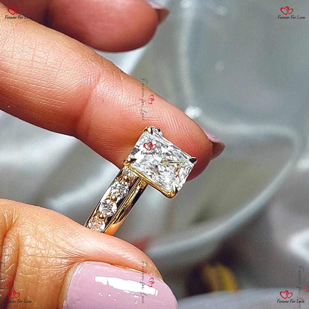 Moissanite Radiant Cut Wedding Set in Yellow Gold