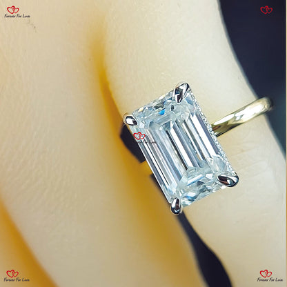 Emerald Cut Moissanite Two Tone Engagement Ring in Solid Gold  Diamond Emerald Engagement Ring