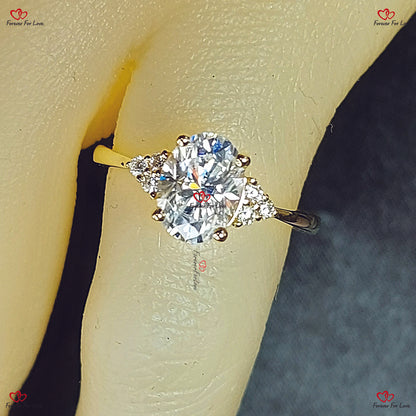 Unique Cluster  Oval Engagement Ring in Yellow Gold