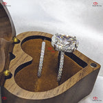 Oval Engagement Ring Set with Hidden Halo Elongated Crushed Ice Diamond Forever For Love